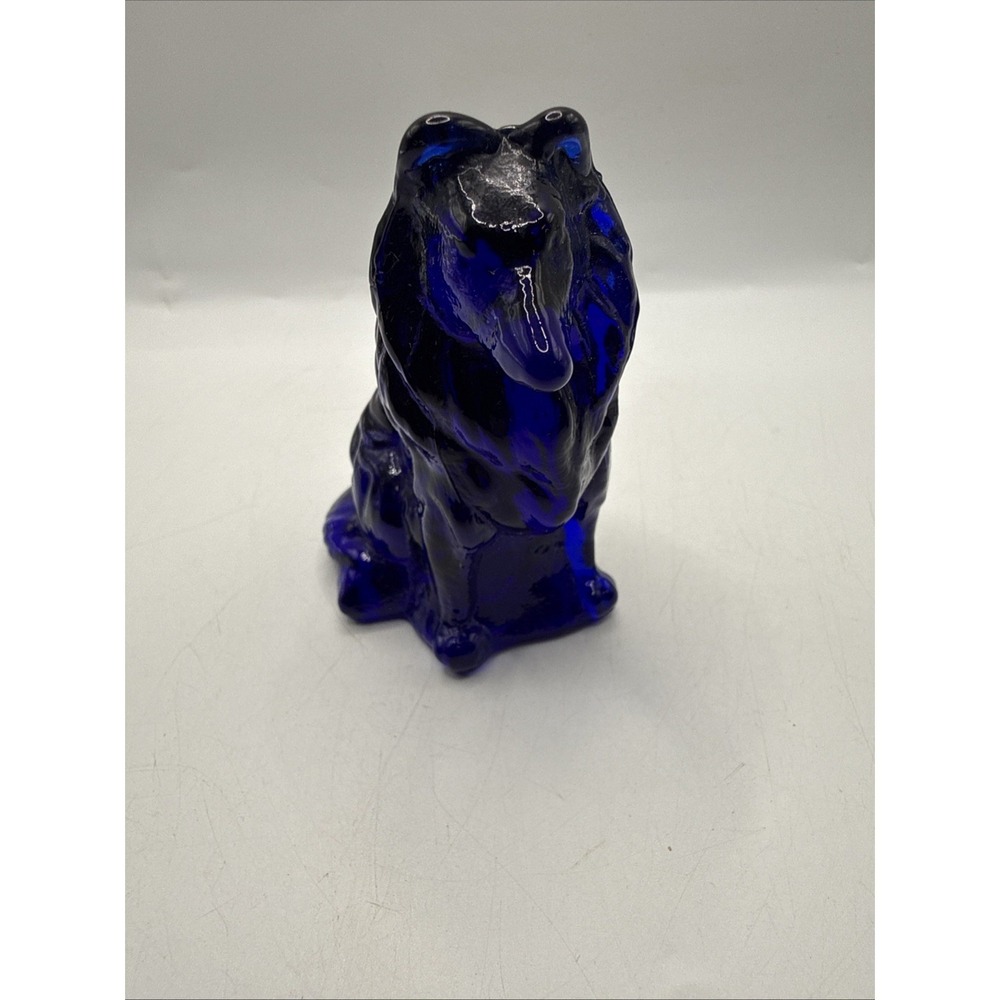 Vintage Mosser Cobalt Blue Glass 3" Tall Collie Dog Figurine.